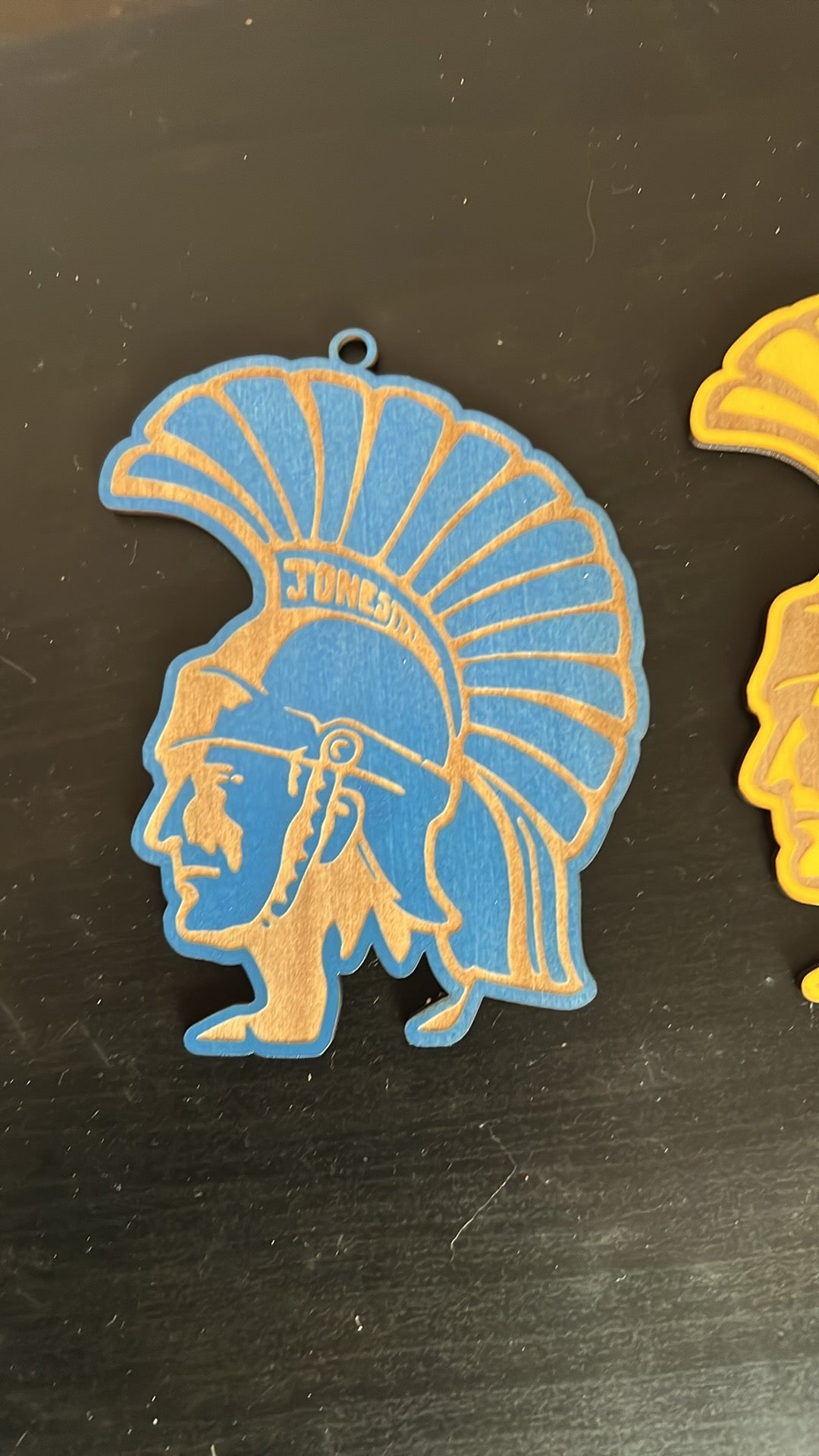 Custom ornaments that were created for a school staff's Christmas present.