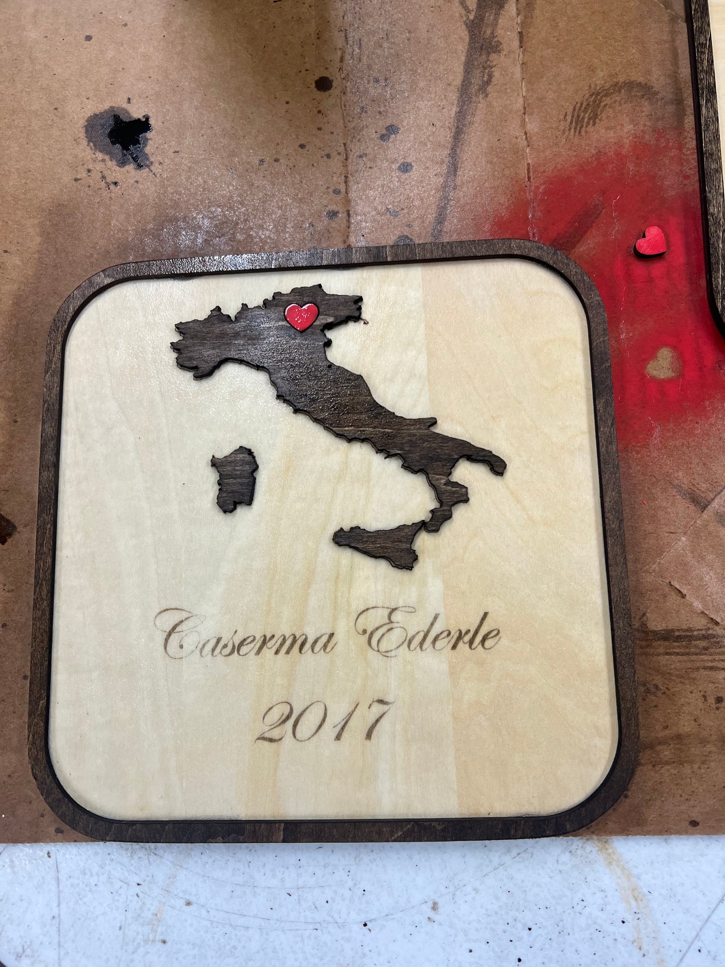 Custom decorations to celebrate duty stations of a military retirement.