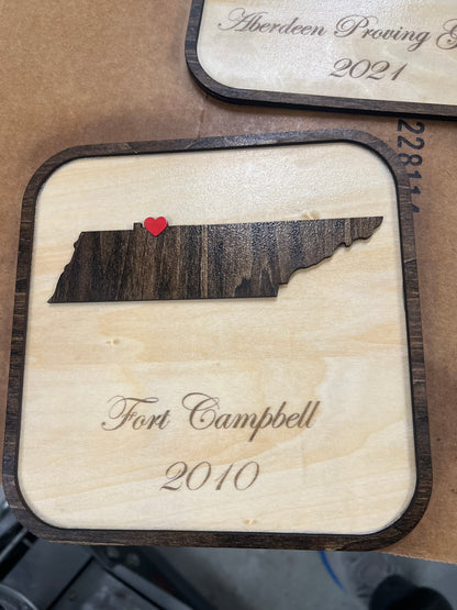 Custom decorations to celebrate duty stations of a military retirement.