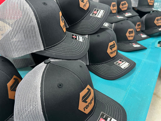 Charcoal and White Richardson 112 Hat with Custom Leatherette Patch