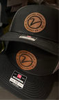 Black and Charcoal Richardson 112 hat with custom leathette patch